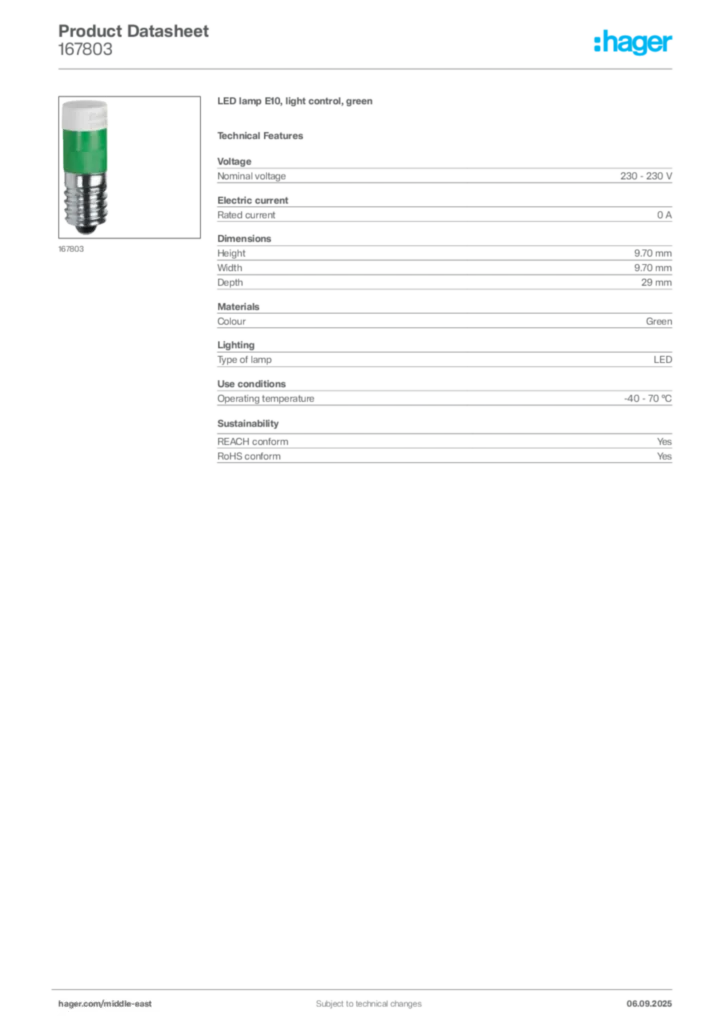 Image Hager Product data sheet 167803  | Hager