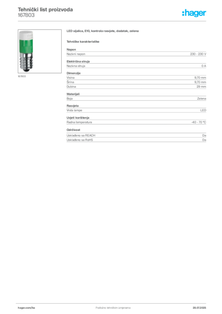 Slika Hager Product data sheet 167803  | Hager