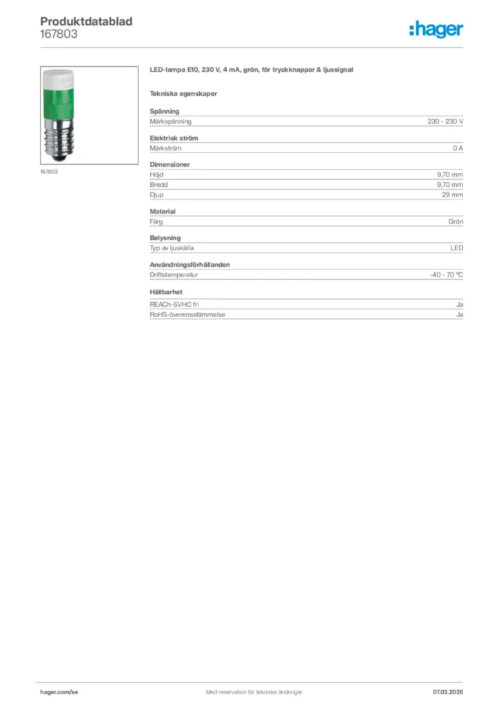Bild Hager Produktdatablad 167803 | Hager Sverige