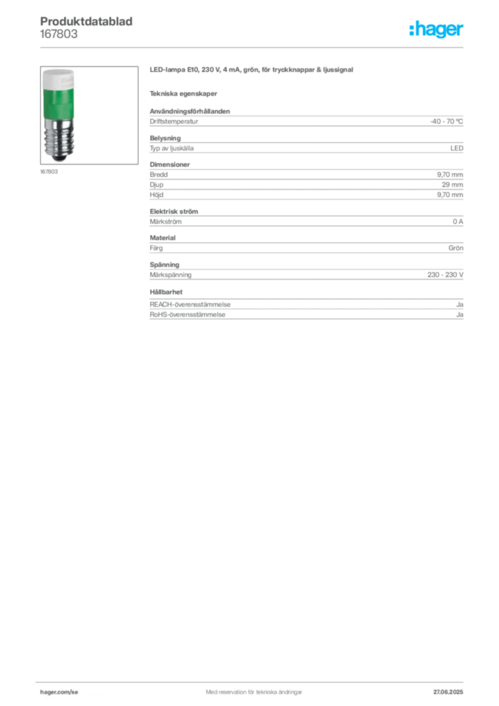 Bild Hager Produktdatablad 167803 | Hager Sverige