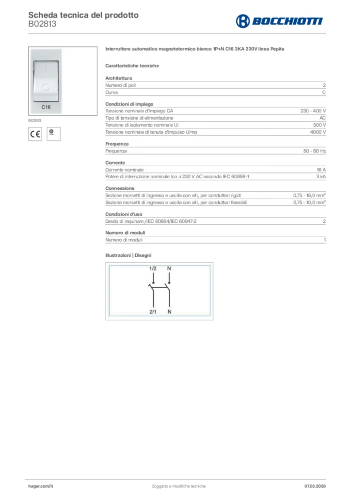 Immagine Bocchiotti Scheda tecnica del prodotto B02813 | Hager Italia