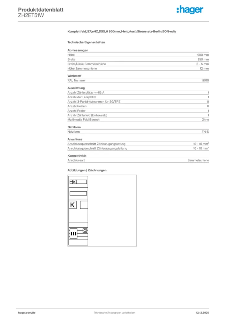 Bild Hager Produktdatenblatt ZH2ET51W | Hager Deutschland