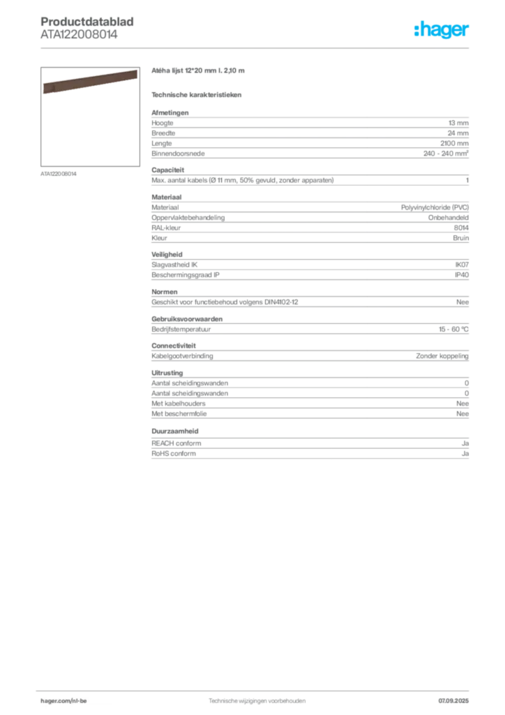 Afbeelding Hager Productdatablad ATA122008014 | Hager Belgium