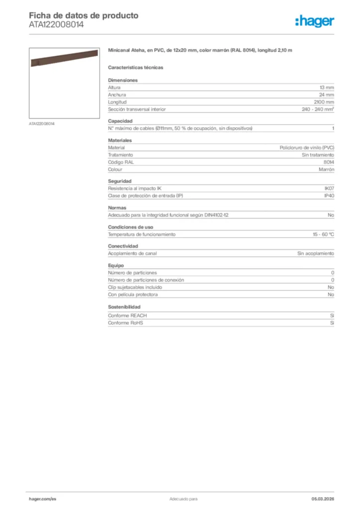 Imagen Hager Ficha de datos de producto ATA122008014 | Hager España