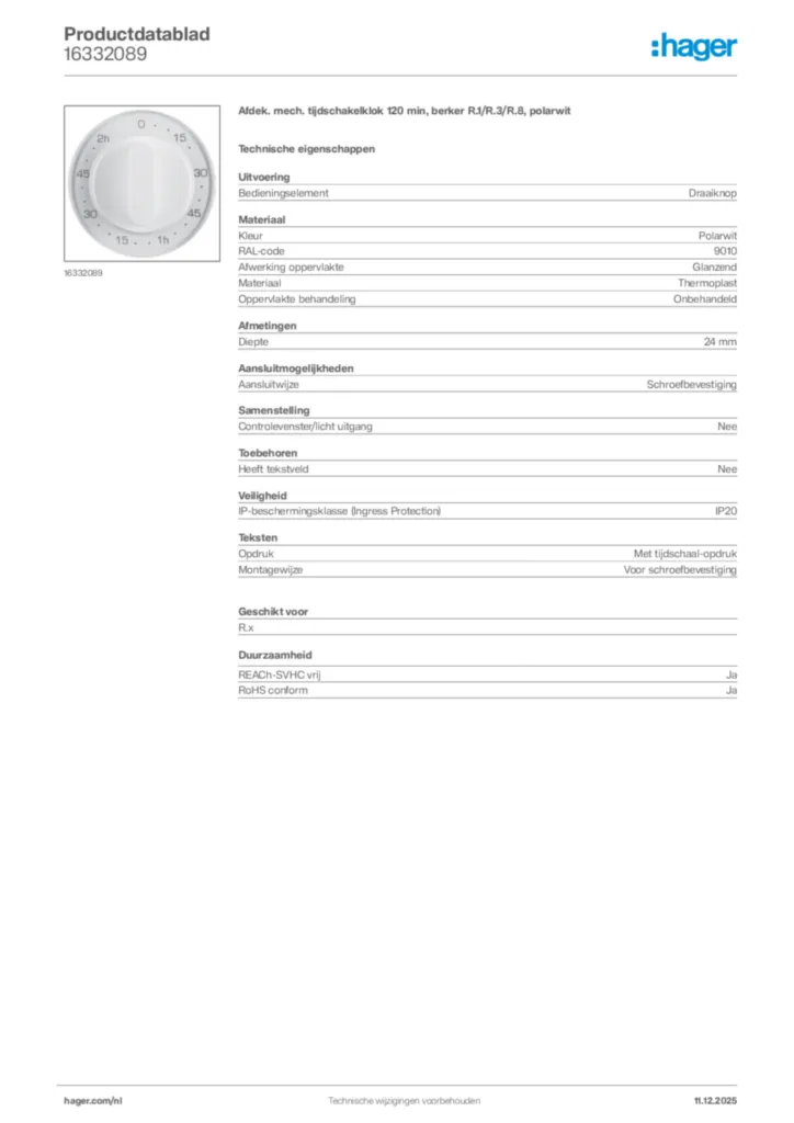 Afbeelding Hager Productdatablad 16332089 | Hager Nederland