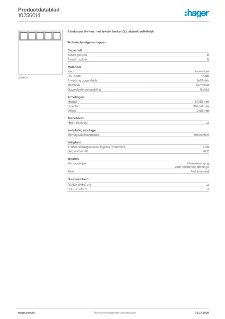 Afbeelding Hager Productdatablad 10256014 | Hager Nederland
