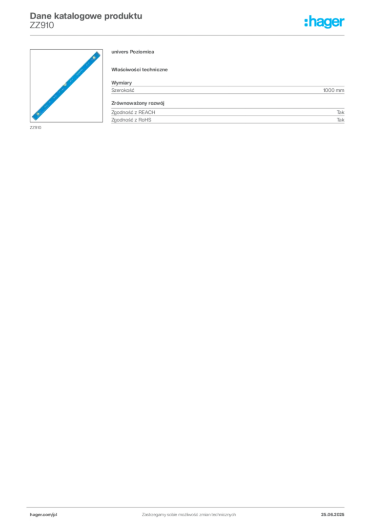 Zdjęcie Hager Karta katalogowa ZZ910 | Hager Polska
