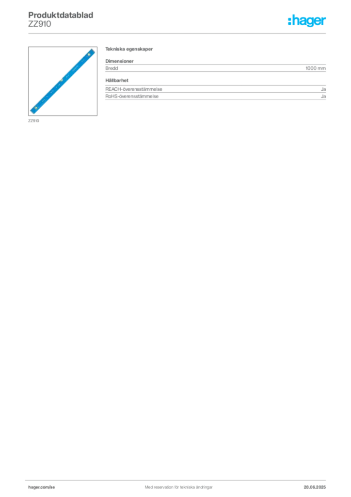 Bild Hager Produktdatablad ZZ910 | Hager Sverige
