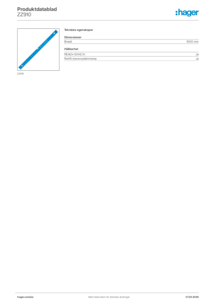 Bild Hager Produktdatablad ZZ910 | Hager Sverige