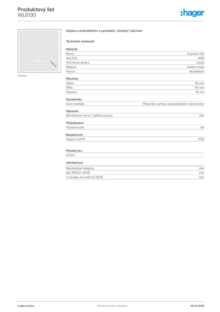 Obrázek Hager Product data sheet WL6130 | Hager