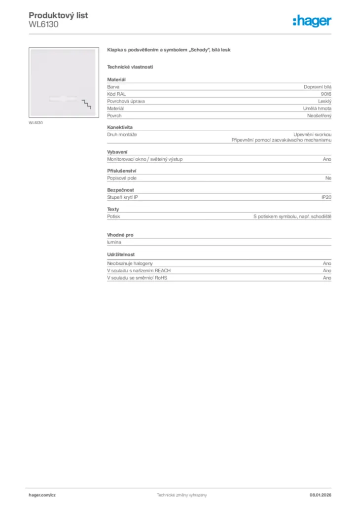 Obrázek Hager Product data sheet WL6130 | Hager