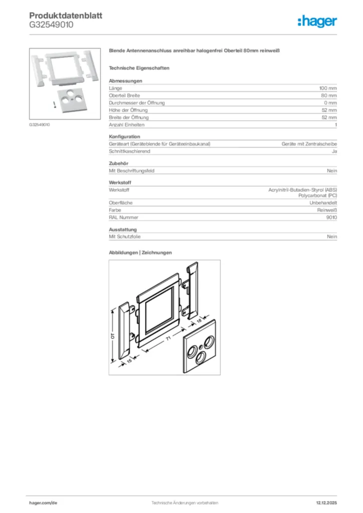 Bild Hager Produktdatenblatt G32549010 | Hager Deutschland