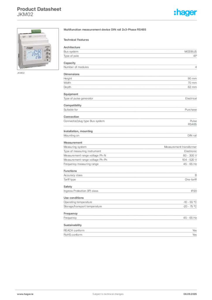 Image Hager Product data sheet JKM02  | Hager