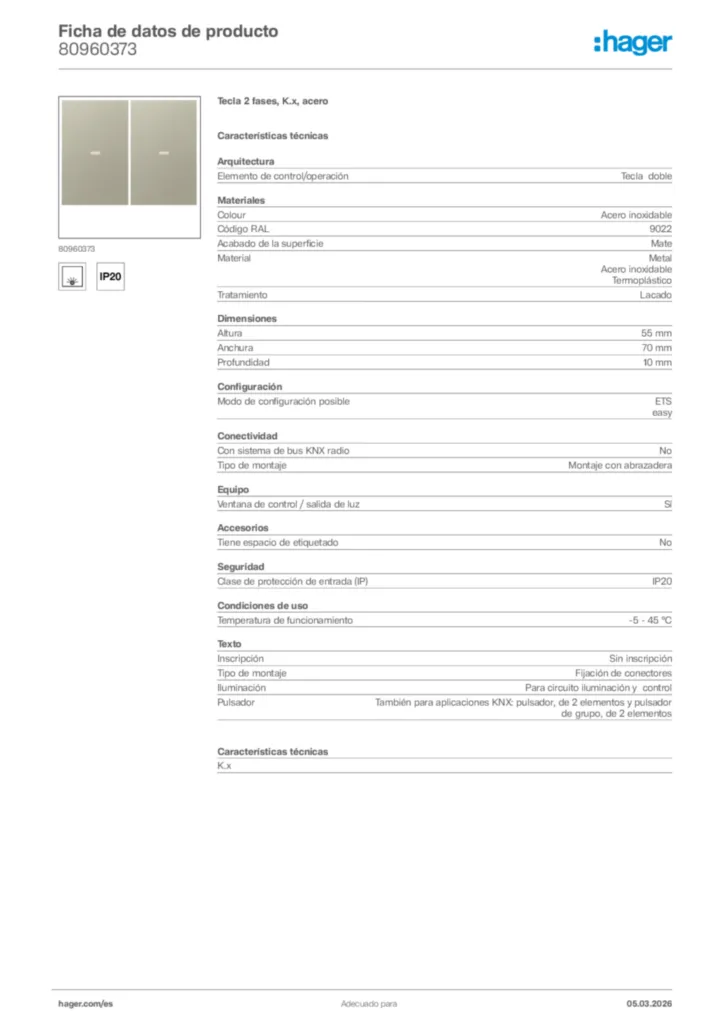 Imagen Hager Ficha de datos de producto 80960373 | Hager España