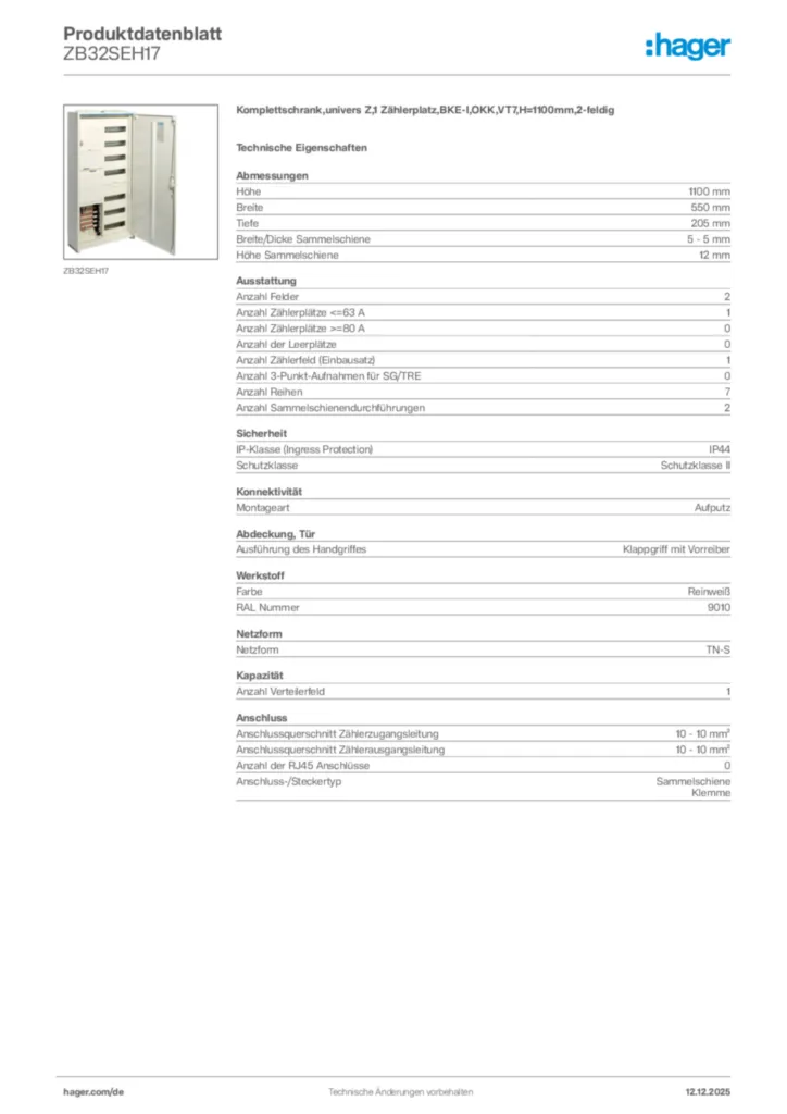 Bild Hager Produktdatenblatt ZB32SEH17 | Hager Deutschland