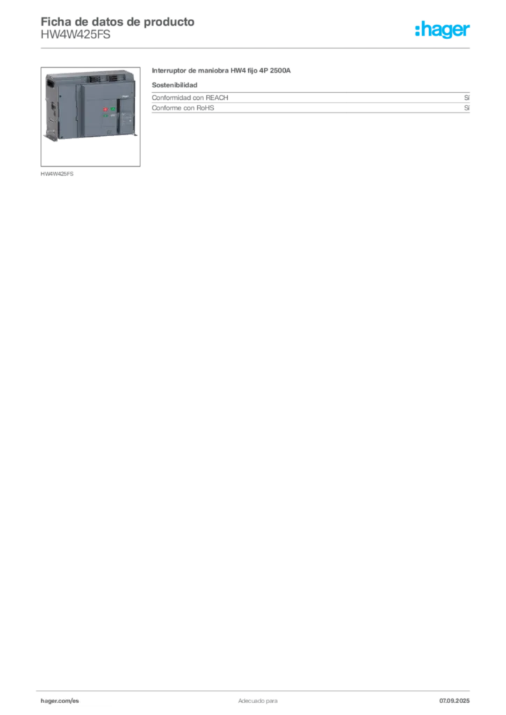 Imagen Hager Ficha de datos de producto HW4W425FS | Hager España