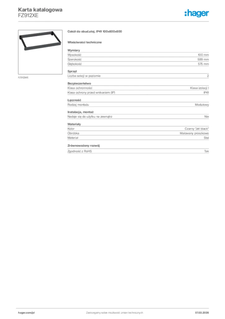 Zdjęcie Hager Karta katalogowa FZ912XE | Hager Polska