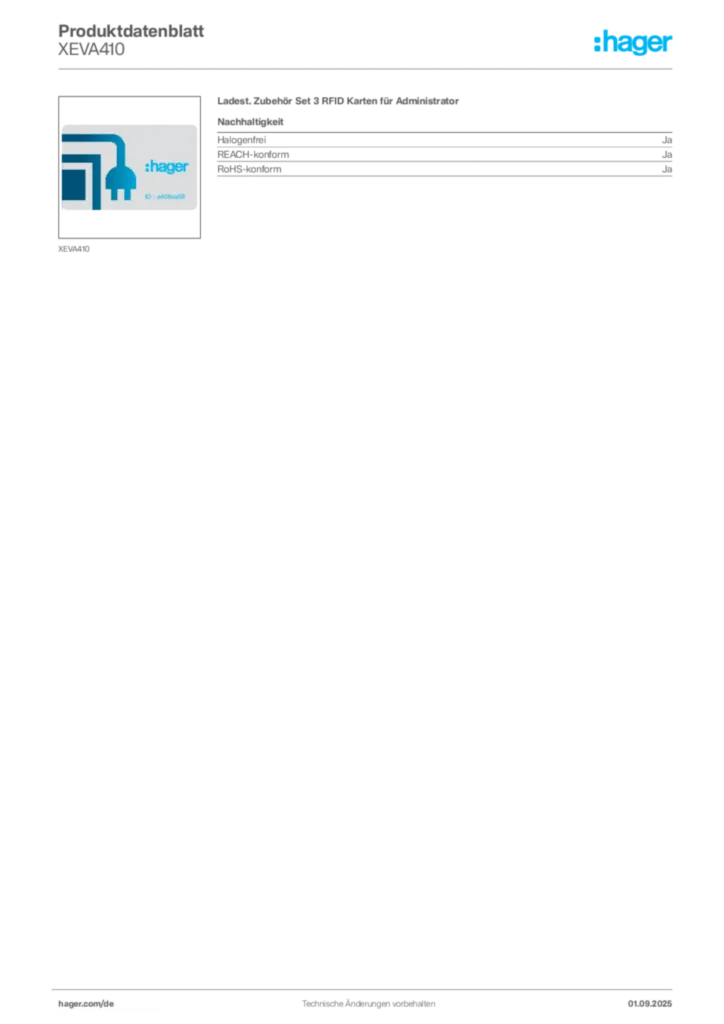 Hager Produktdatenblatt XEVA410