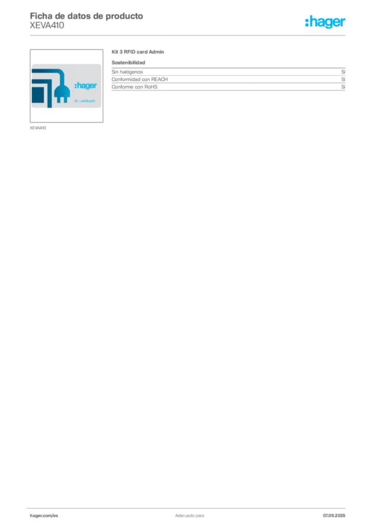 Imagen Hager Ficha de datos de producto XEVA410 | Hager España