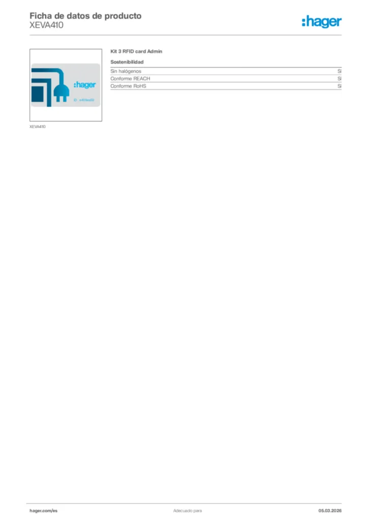 Imagen Hager Ficha de datos de producto XEVA410 | Hager España