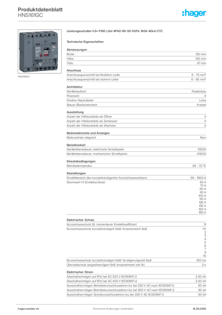 Bild Hager Produktdatenblatt HNS161GC | Hager Schweiz