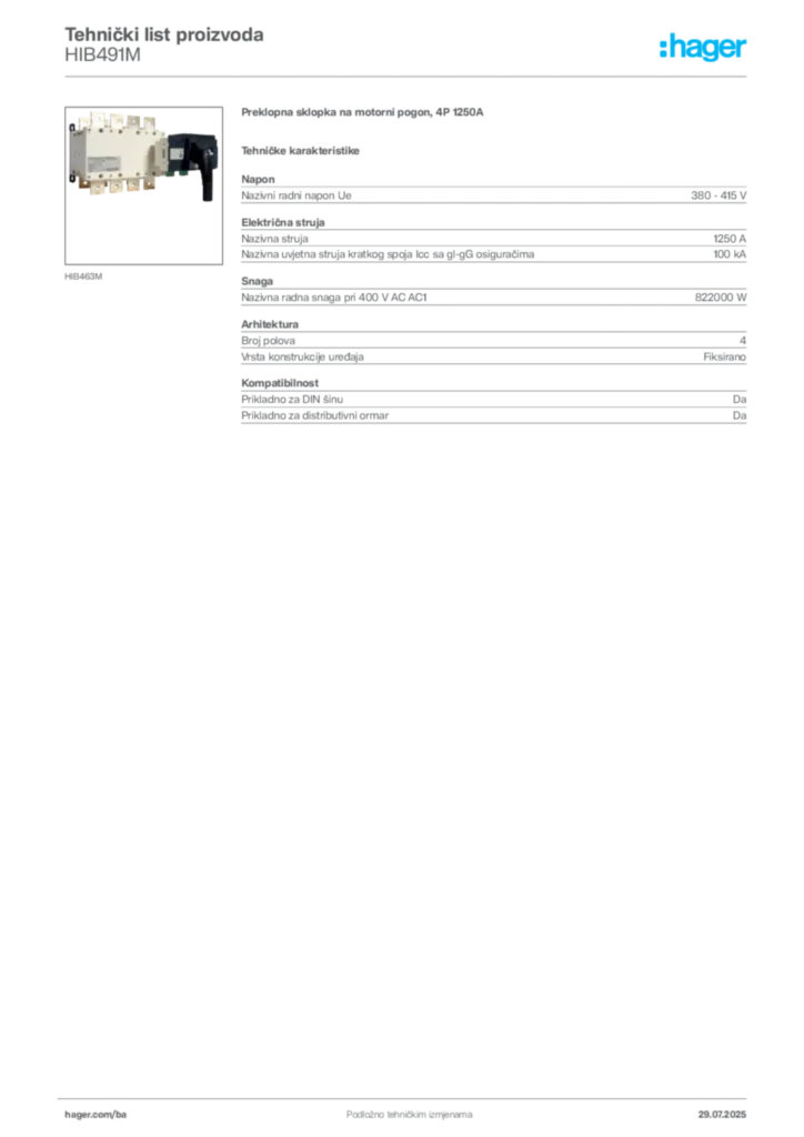 Slika Hager Product data sheet HIB491M  | Hager