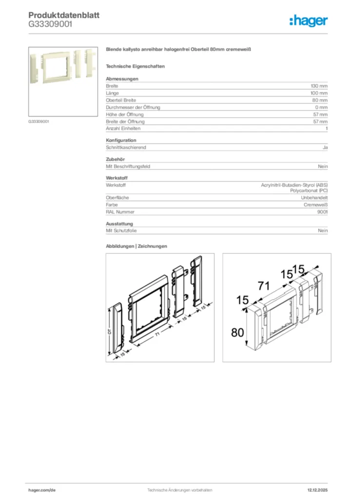 Bild Hager Produktdatenblatt G33309001 | Hager Deutschland