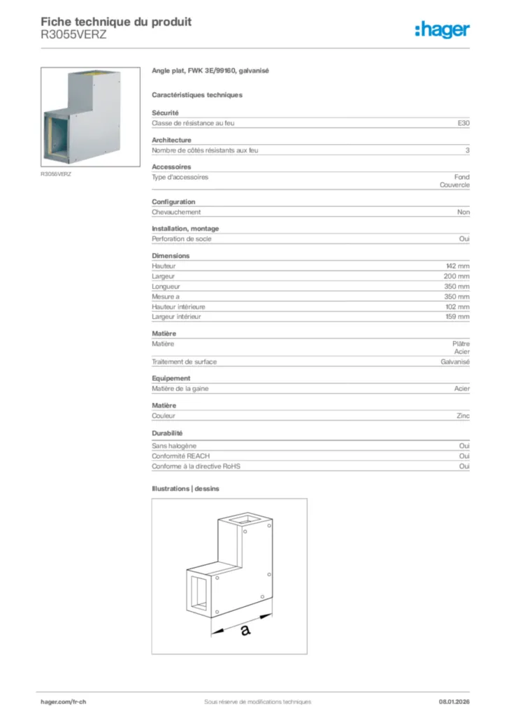 Image Hager Fiche technique du produit R3055VERZ | Hager Suisse