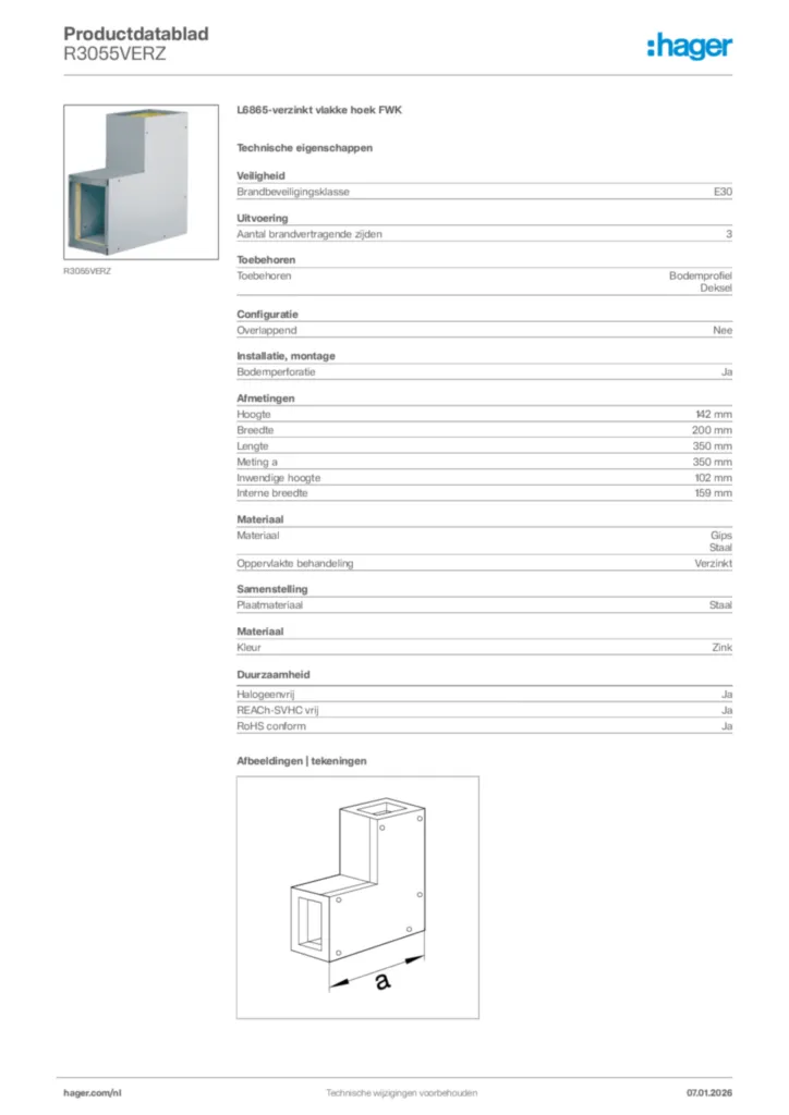 Afbeelding Hager Productdatablad R3055VERZ | Hager Nederland