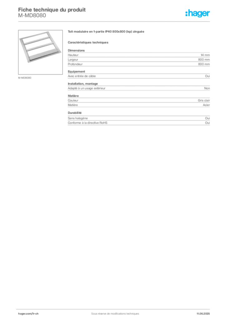 Image Hager Fiche technique du produit M-MD8080 | Hager Suisse