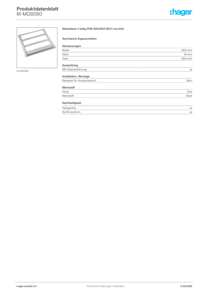 Bild Hager Produktdatenblatt M-MD8090 | Hager Schweiz
