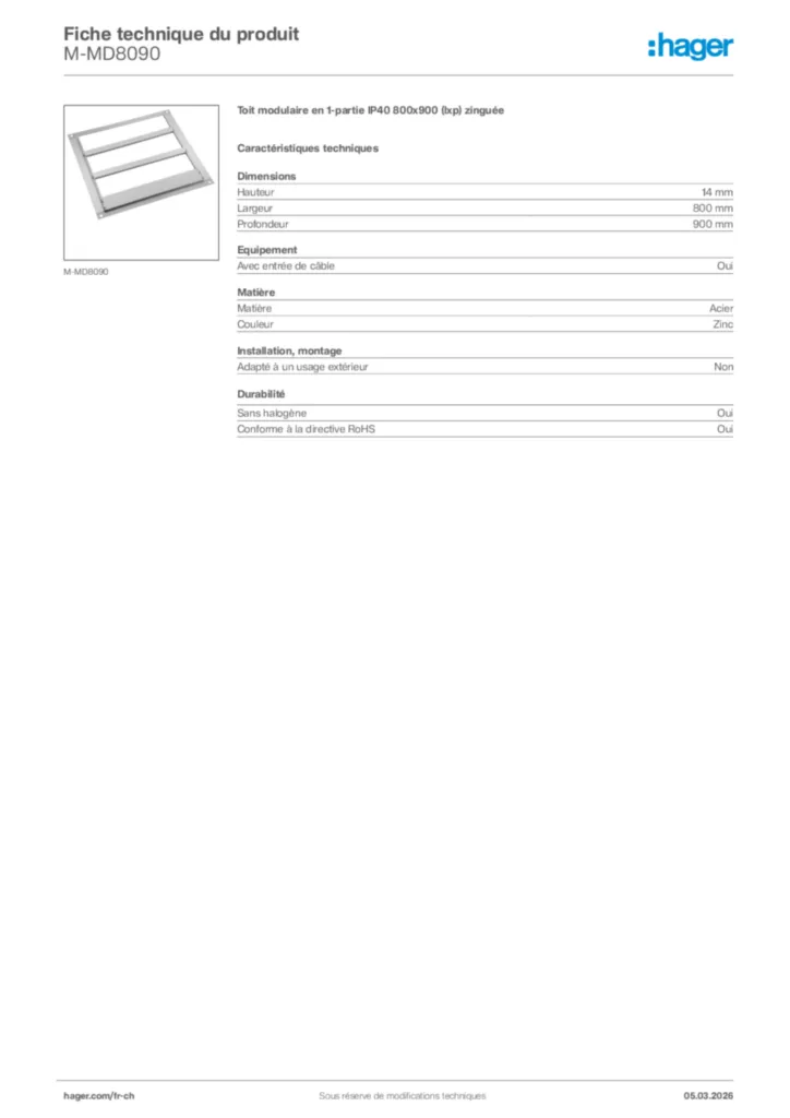 Image Hager Fiche technique du produit M-MD8090 | Hager Suisse