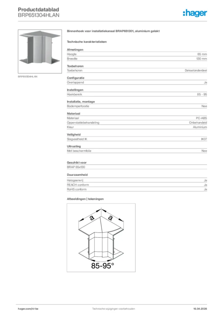 Afbeelding Hager Productdatablad BRP651304HLAN | Hager Belgium