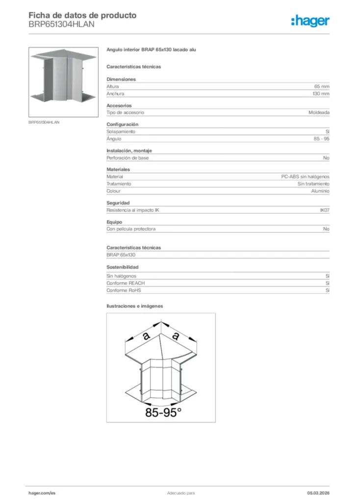 Imagen Hager Ficha de datos de producto BRP651304HLAN | Hager España