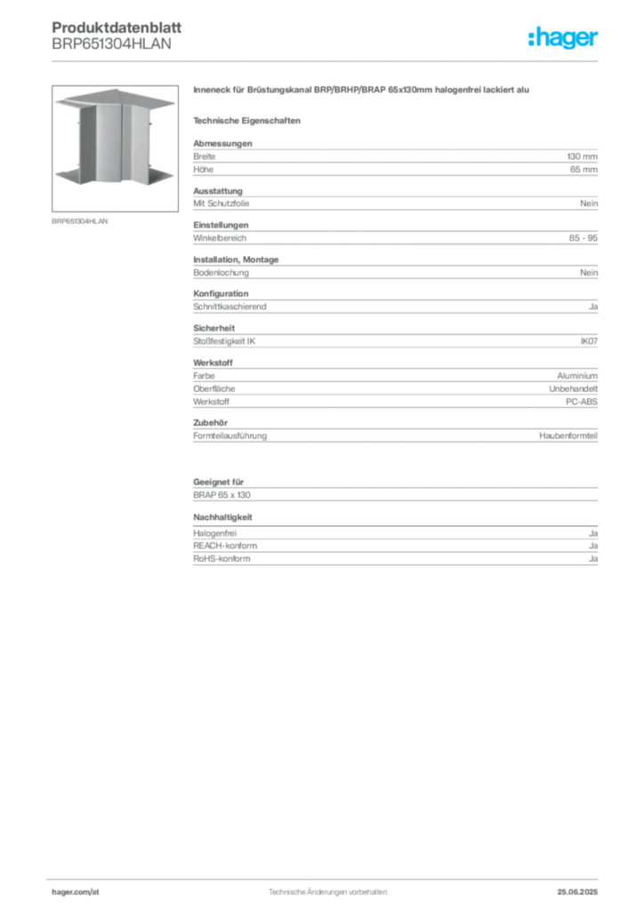 Bild Hager Produktdatenblatt BRP651304HLAN | Hager Deutschland