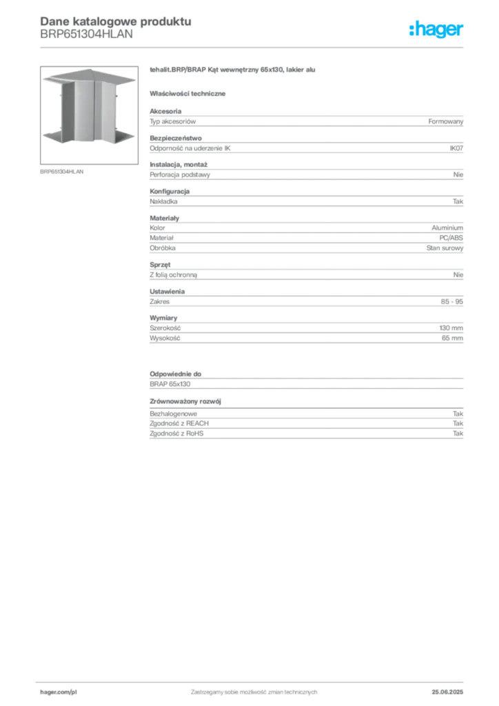 Zdjęcie Hager Karta katalogowa BRP651304HLAN | Hager Polska