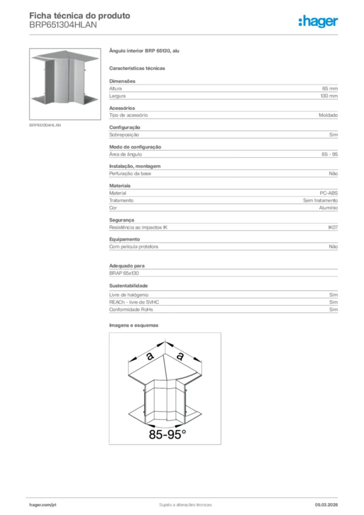 Imagem Hager Ficha técnica do produto BRP651304HLAN | Hager Portugal