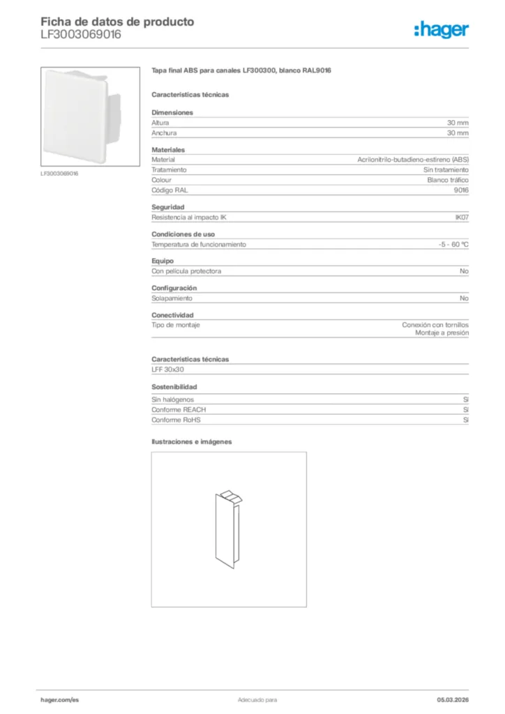 Imagen Hager Ficha de datos de producto LF3003069016 | Hager España