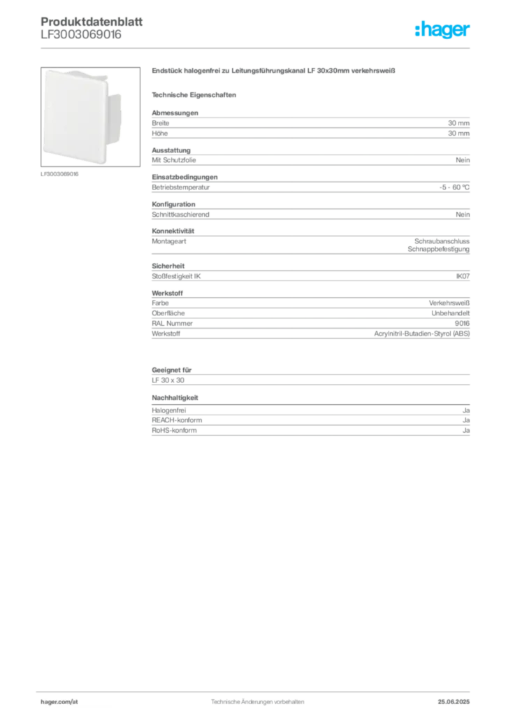 Bild Hager Produktdatenblatt LF3003069016 | Hager Deutschland