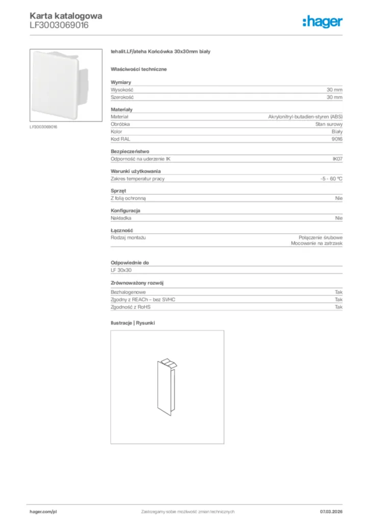 Zdjęcie Hager Karta katalogowa LF3003069016 | Hager Polska