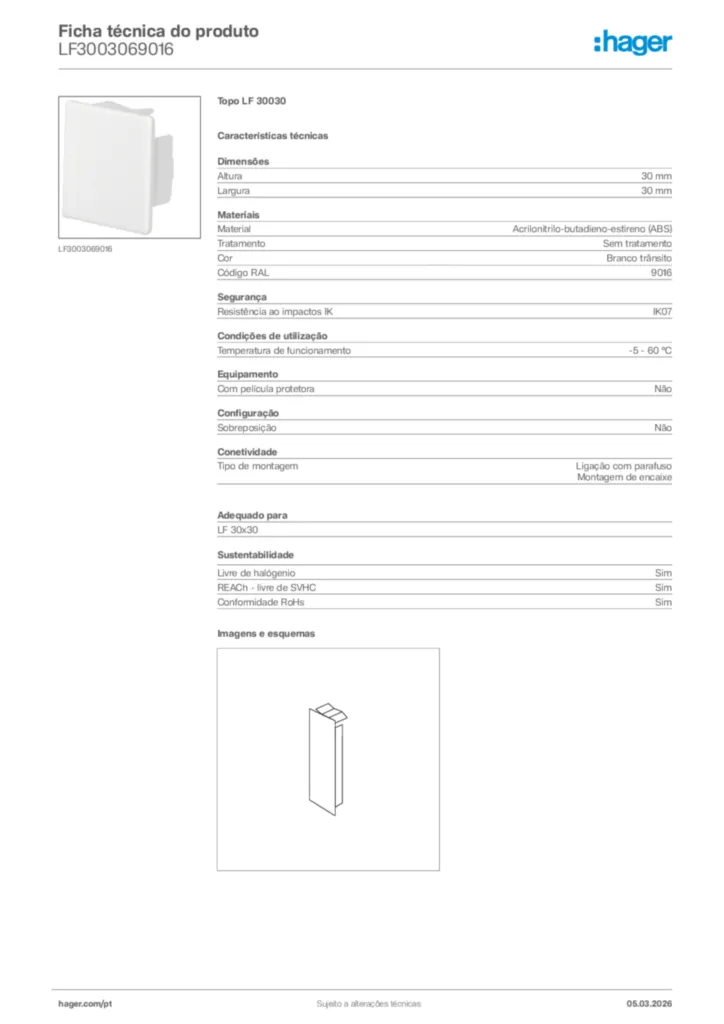Imagem Hager Ficha técnica do produto LF3003069016 | Hager Portugal