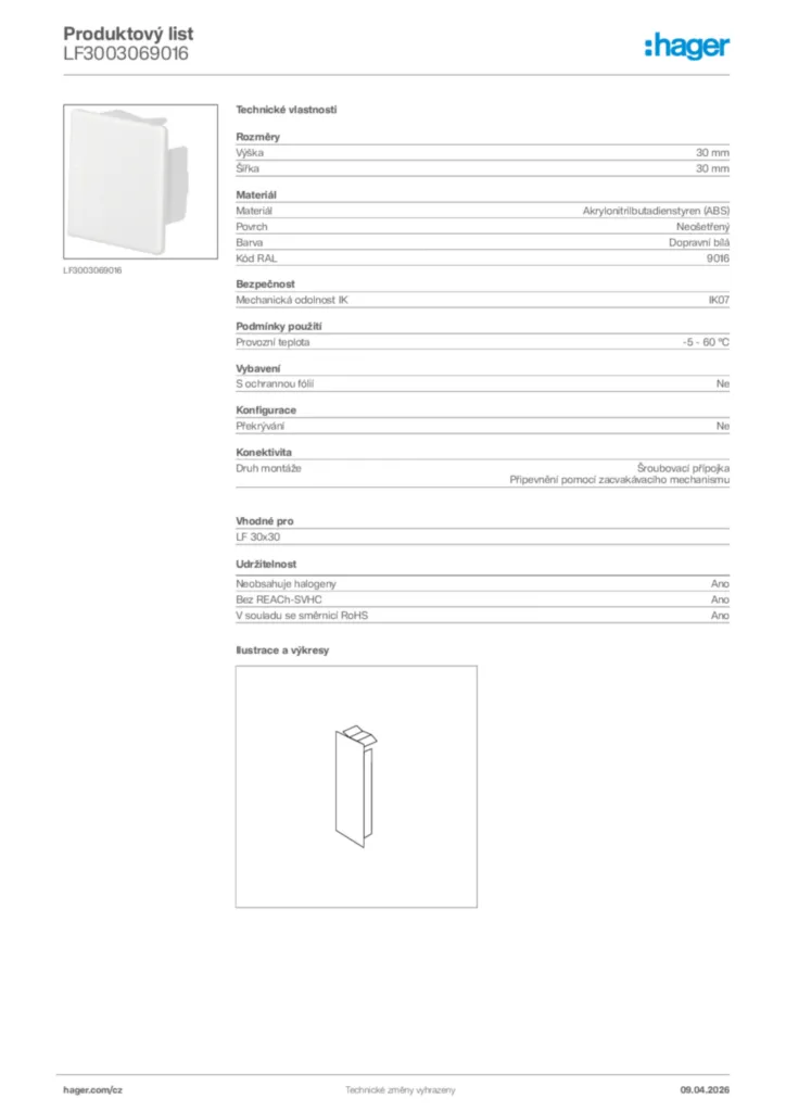 Obrázek Hager Product data sheet LF3003069016 | Hager