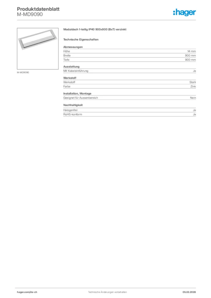 Bild Hager Produktdatenblatt M-MD9090 | Hager Schweiz