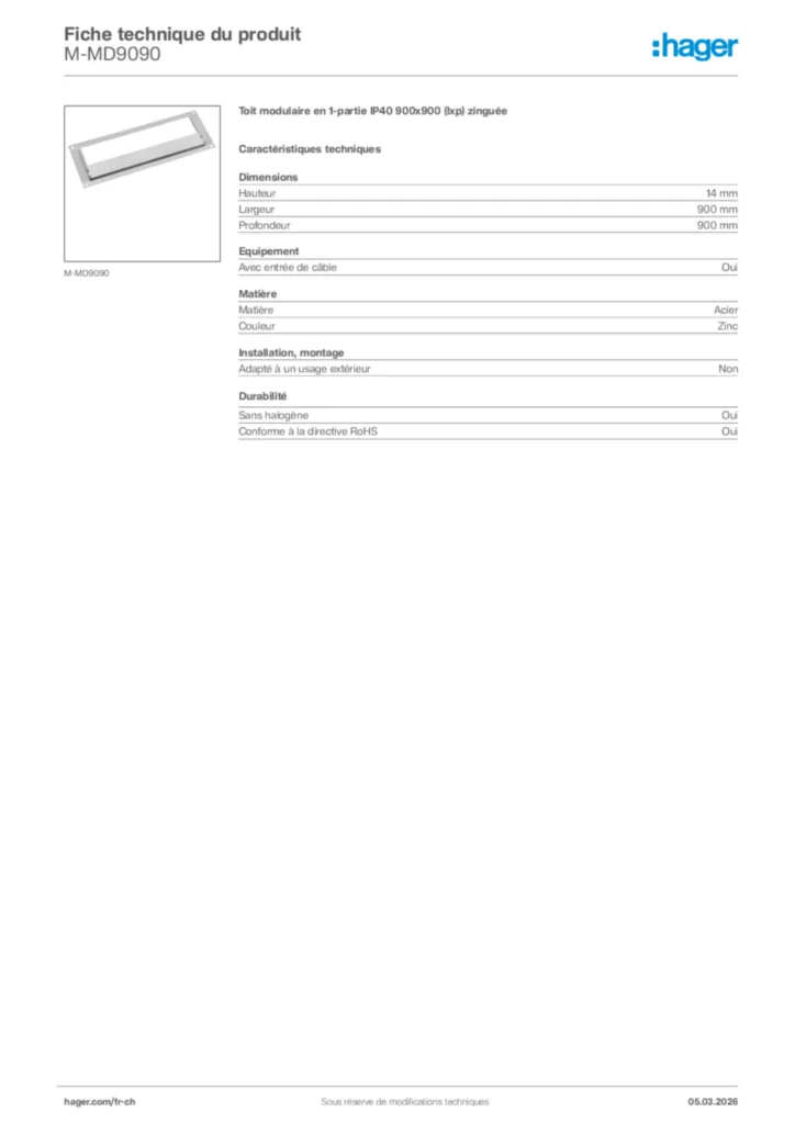 Image Hager Fiche technique du produit M-MD9090 | Hager Suisse
