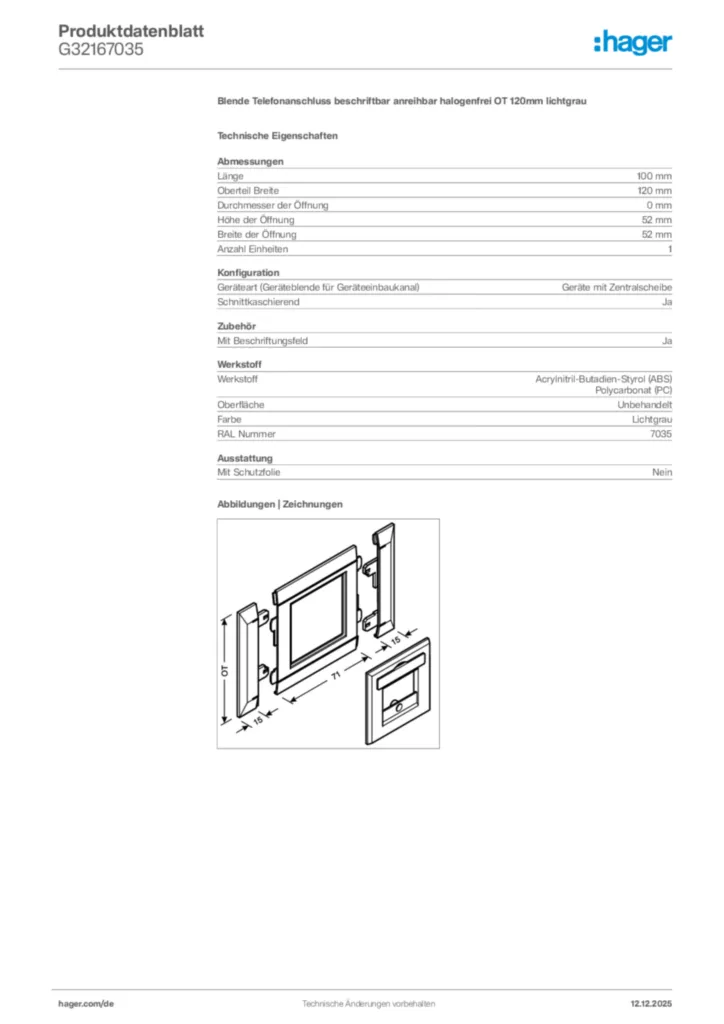 Bild Hager Produktdatenblatt G32167035 | Hager Deutschland