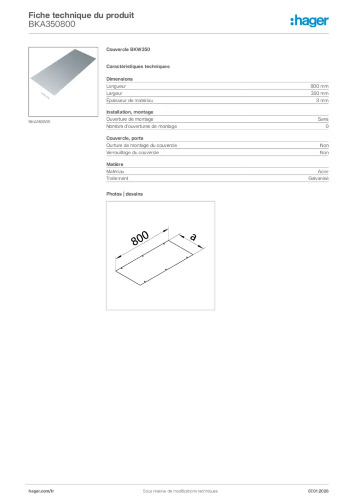 Image Hager Fiche technique du produit BKA350800 | Hager France