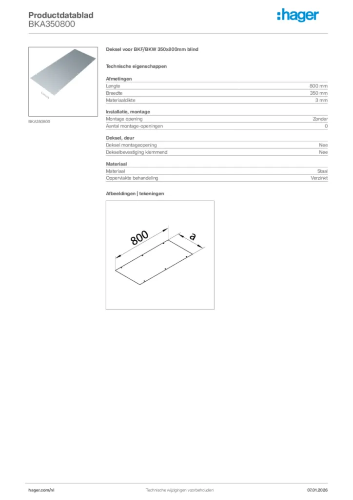 Afbeelding Hager Productdatablad BKA350800 | Hager Nederland