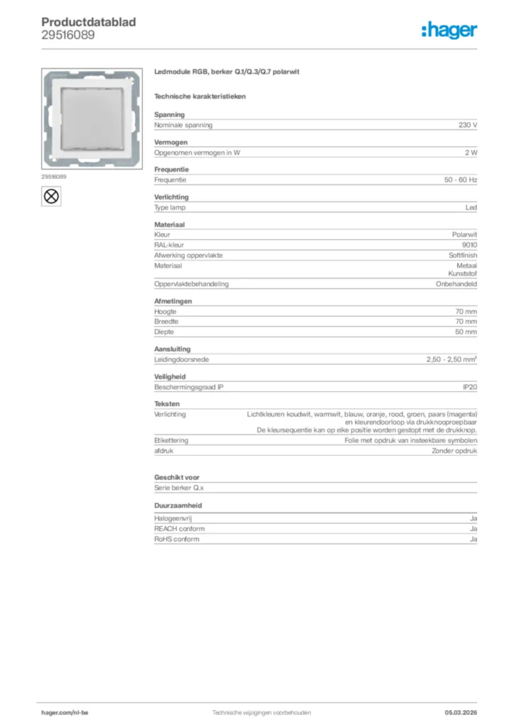 Afbeelding Hager Productdatablad 29516089 | Hager Belgium