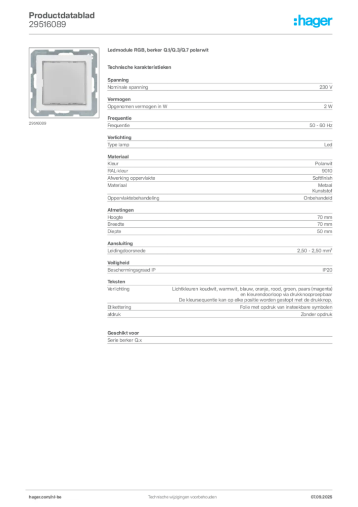 Afbeelding Hager Productdatablad 29516089 | Hager Belgium