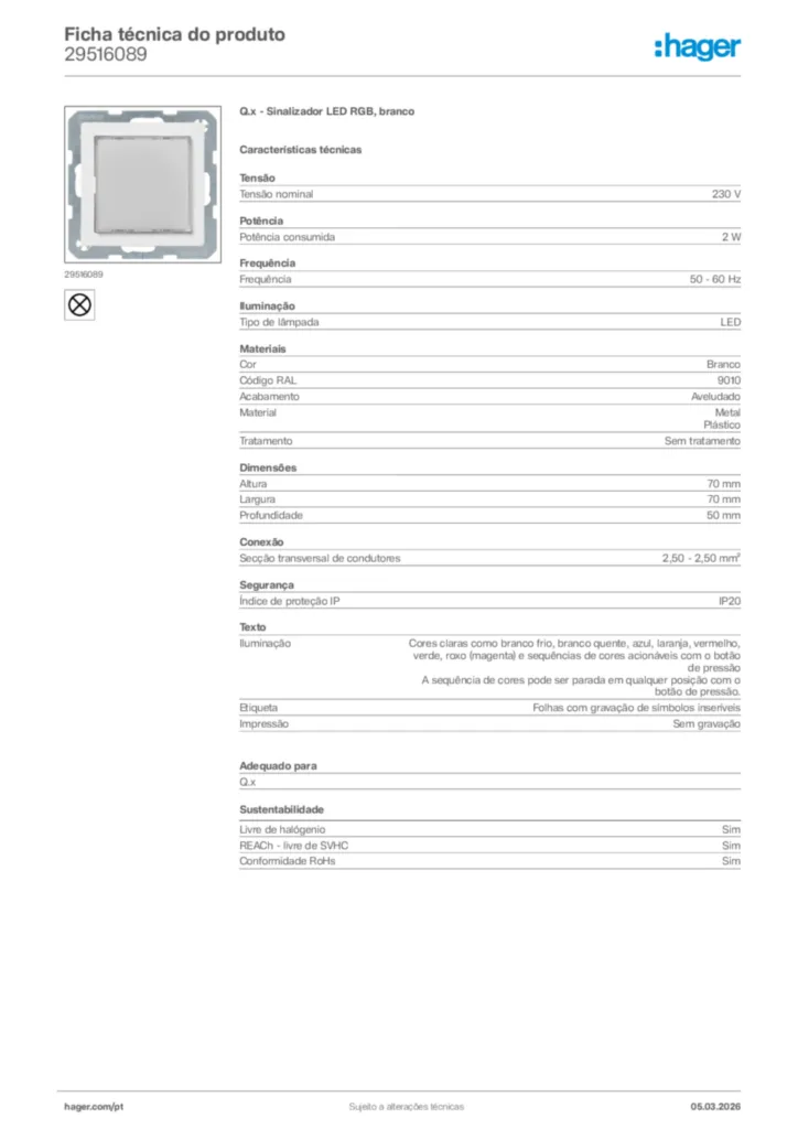 Imagem Hager Ficha técnica do produto 29516089 | Hager Portugal